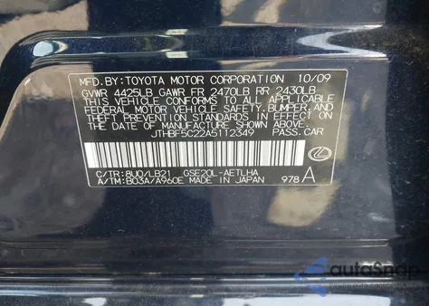 2010 Lexus Is 250 z USA, uszkodzony, nr VIN JTHBF5C22A5112349